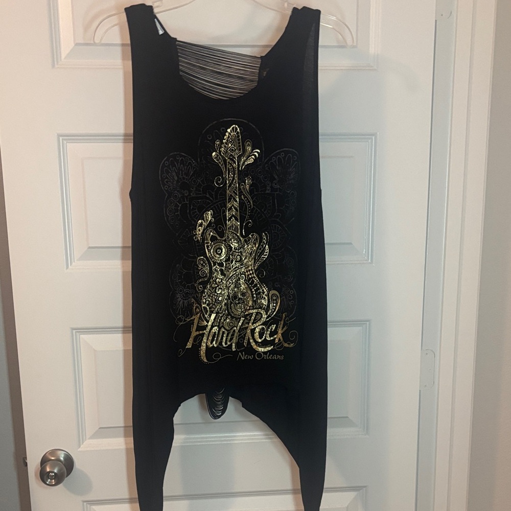 Hard Rock Cafe Couture New Orleans Black &  Gold Fringe Tank Top SZ XL Y2K Rock